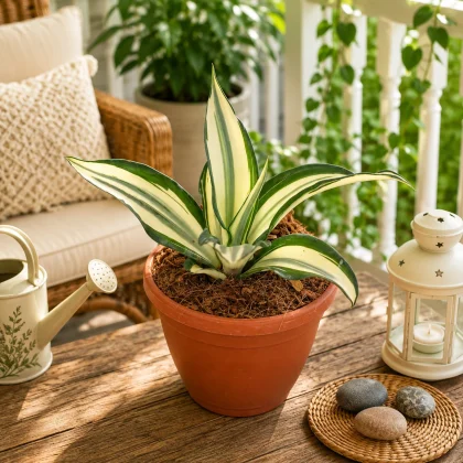 Agave Desmetiana ‘Ivory Star’ – Rare Variegated Succulent for Home & Garden Decor