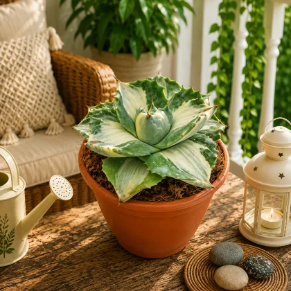 Agave Isthemensis ‘Mediopicta’ – Rare Variegated Dwarf Agave for Home & Office Decor