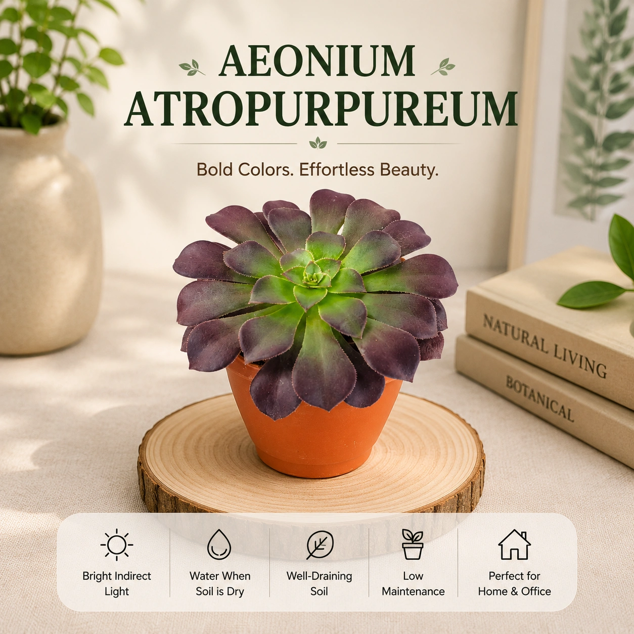 Aeonium Atropurpureum Plant – Rare Purple Succulent for Home & Office Decor