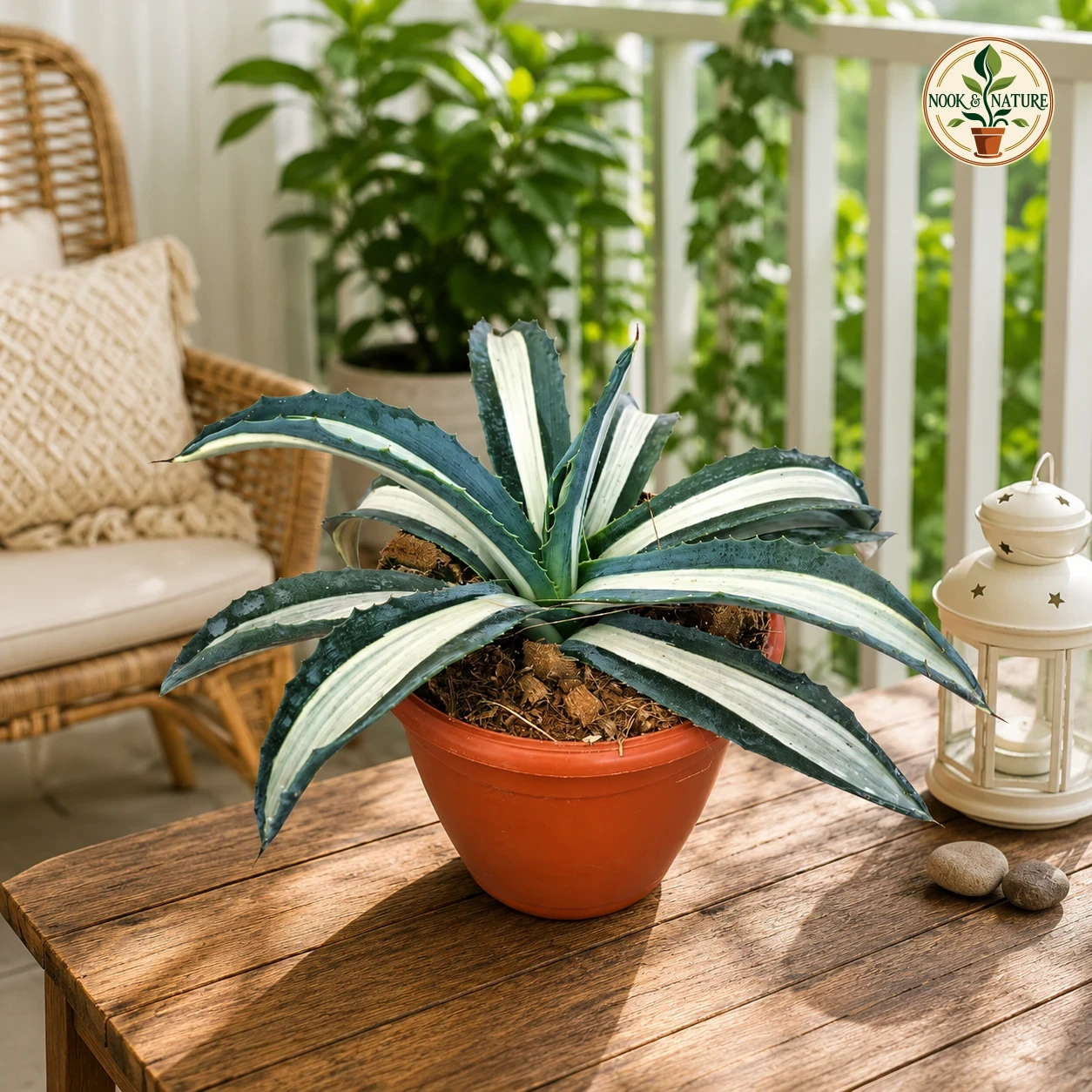 Agave Americana ‘Mediopicta Alba’ – Rare White Variegated Century Plant for Home & Garden Decor - Nook & Nature