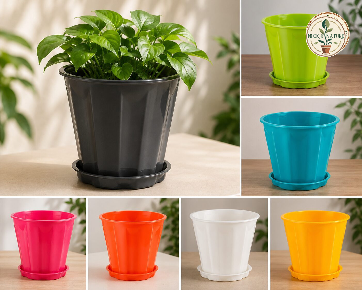N Pots N Pots 10 10 H Dia Sea Green With Tray - Nook & Nature