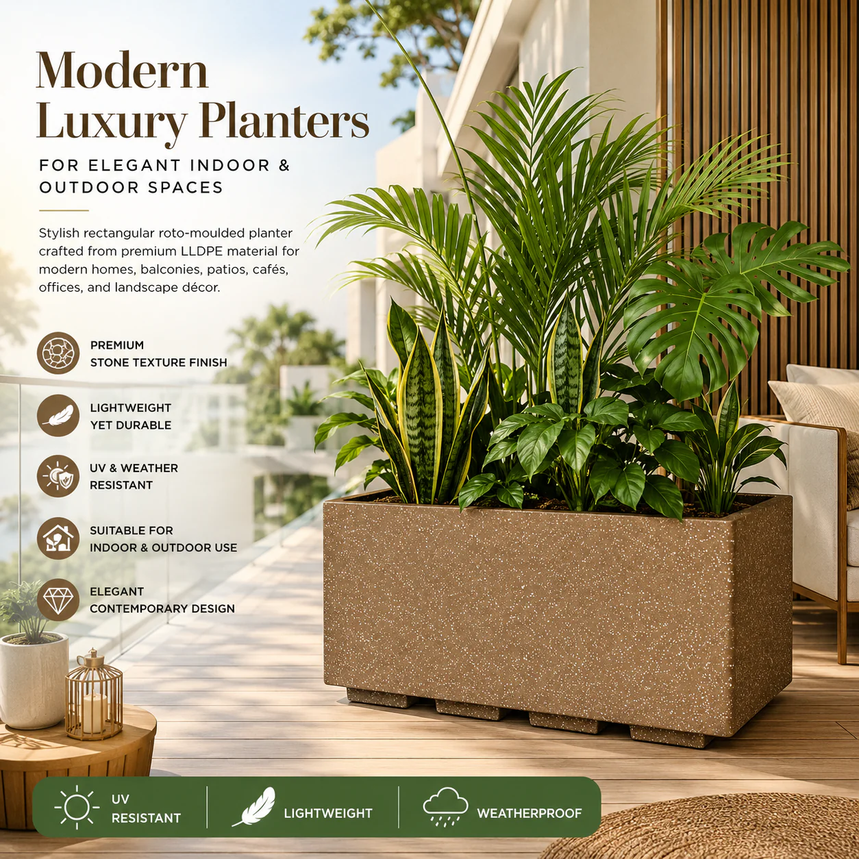 Roto Box Tray Rectangular Planter with Dot Finish Color - Image 3