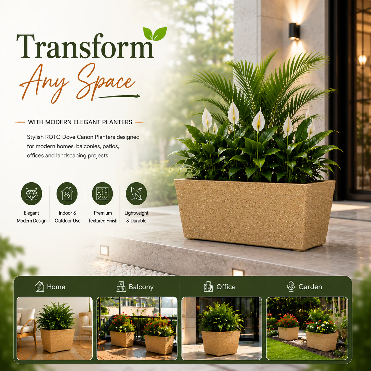 Roto Dove Canon Rectangle Planter with Dot Finish Color - Image 5