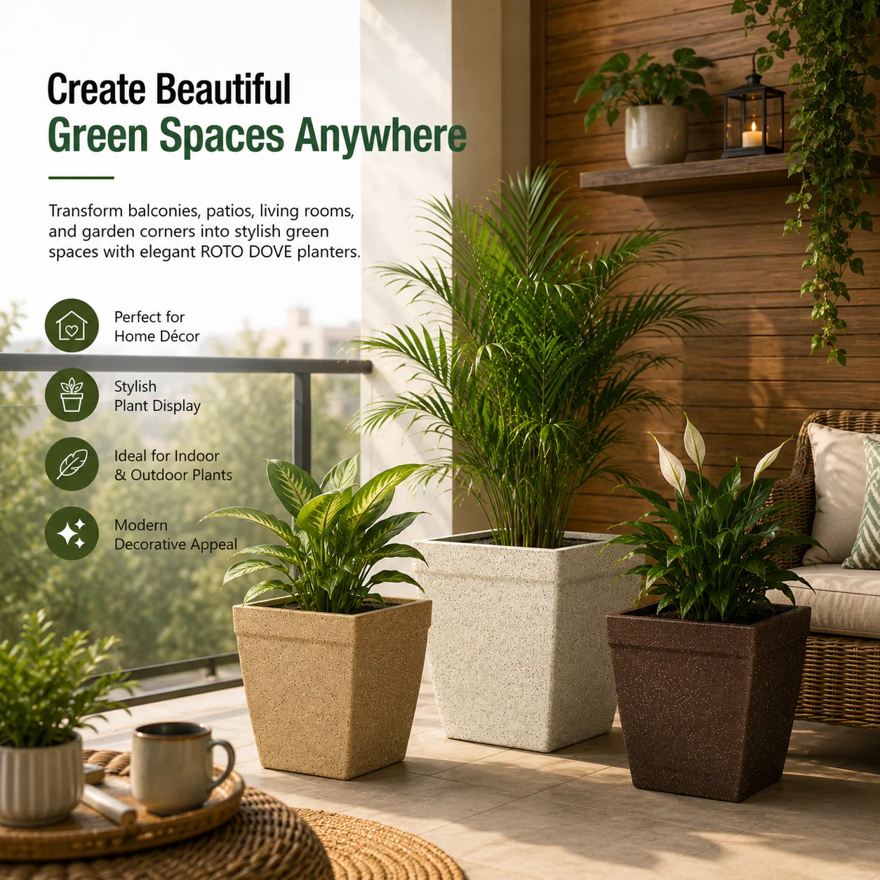 ROTO DOVE – Square Planter with Dot Finish Colour - Image 4