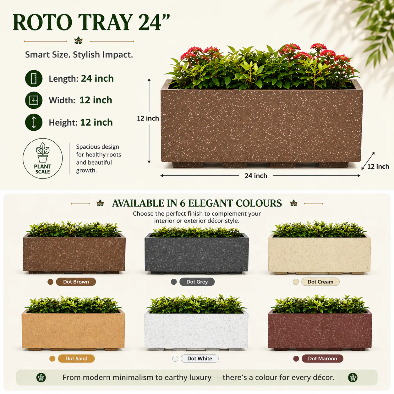 Roto Box Tray Rectangular Planter with Dot Finish Color - Image 8