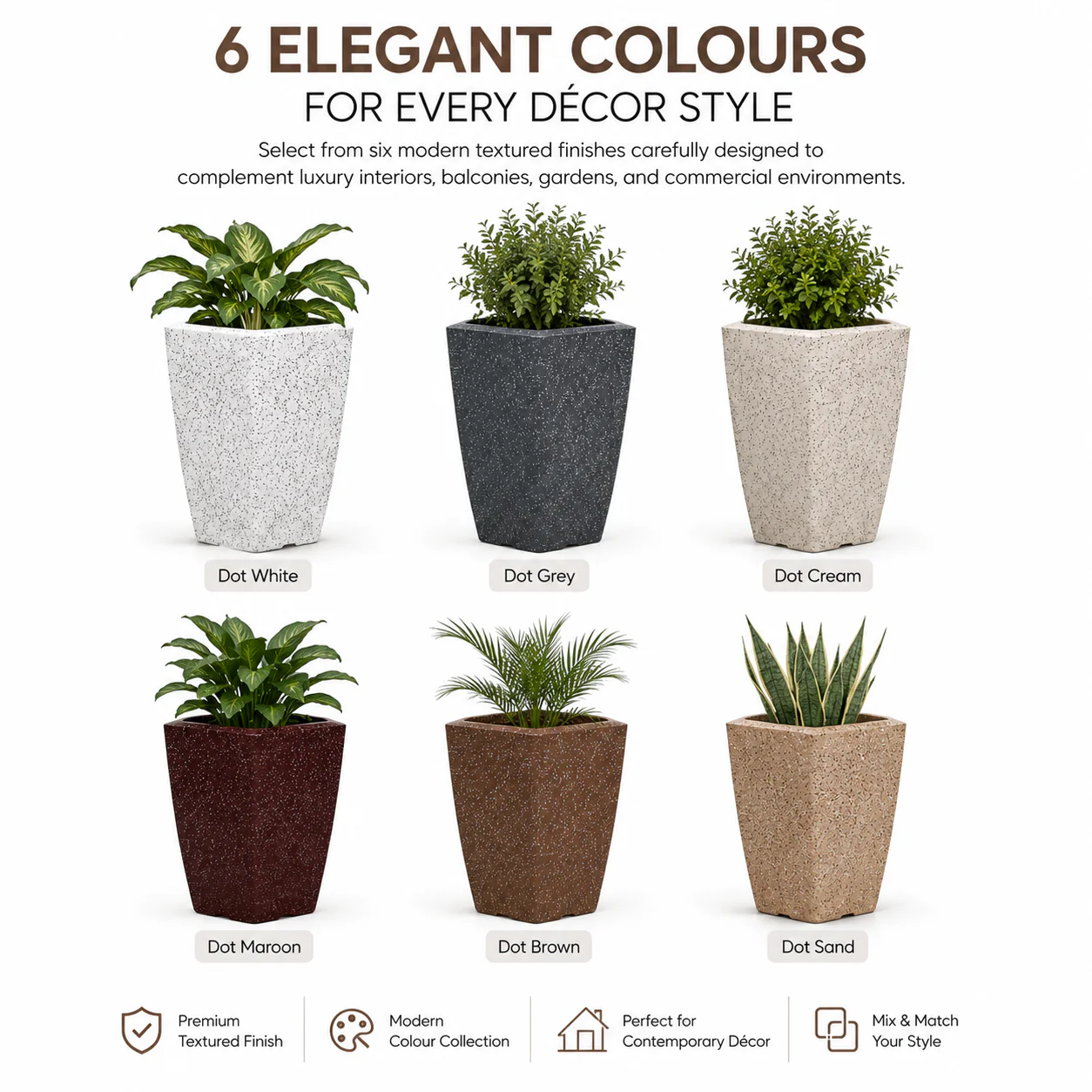 ROTO MOCHA Pot – Long Square Planter with Dot Finish Colour - Image 7