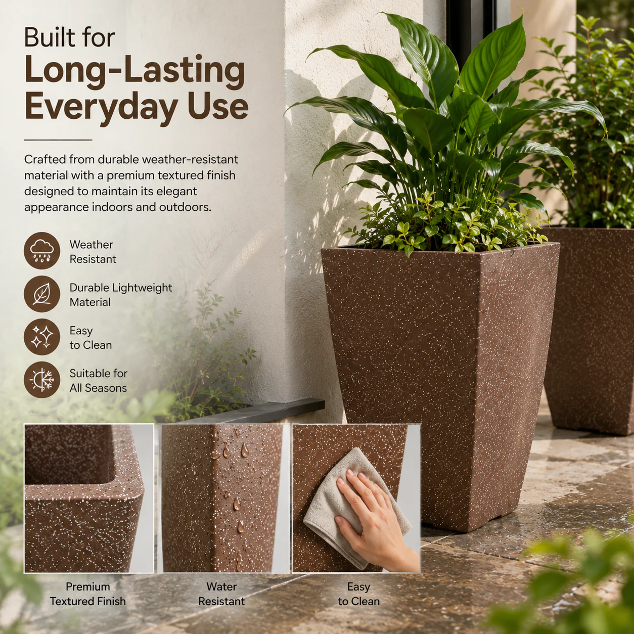ROTO MOCHA Pot – Long Square Planter with Dot Finish Colour - Image 4