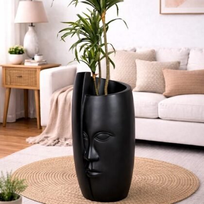 Face Fiberglass Planter - Black