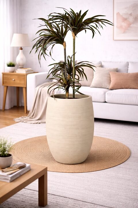 Violet Fiberglass Planter - Beige