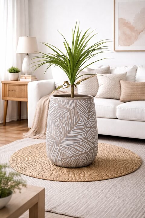 Leaf Fiberglass Planter - Grey Beige