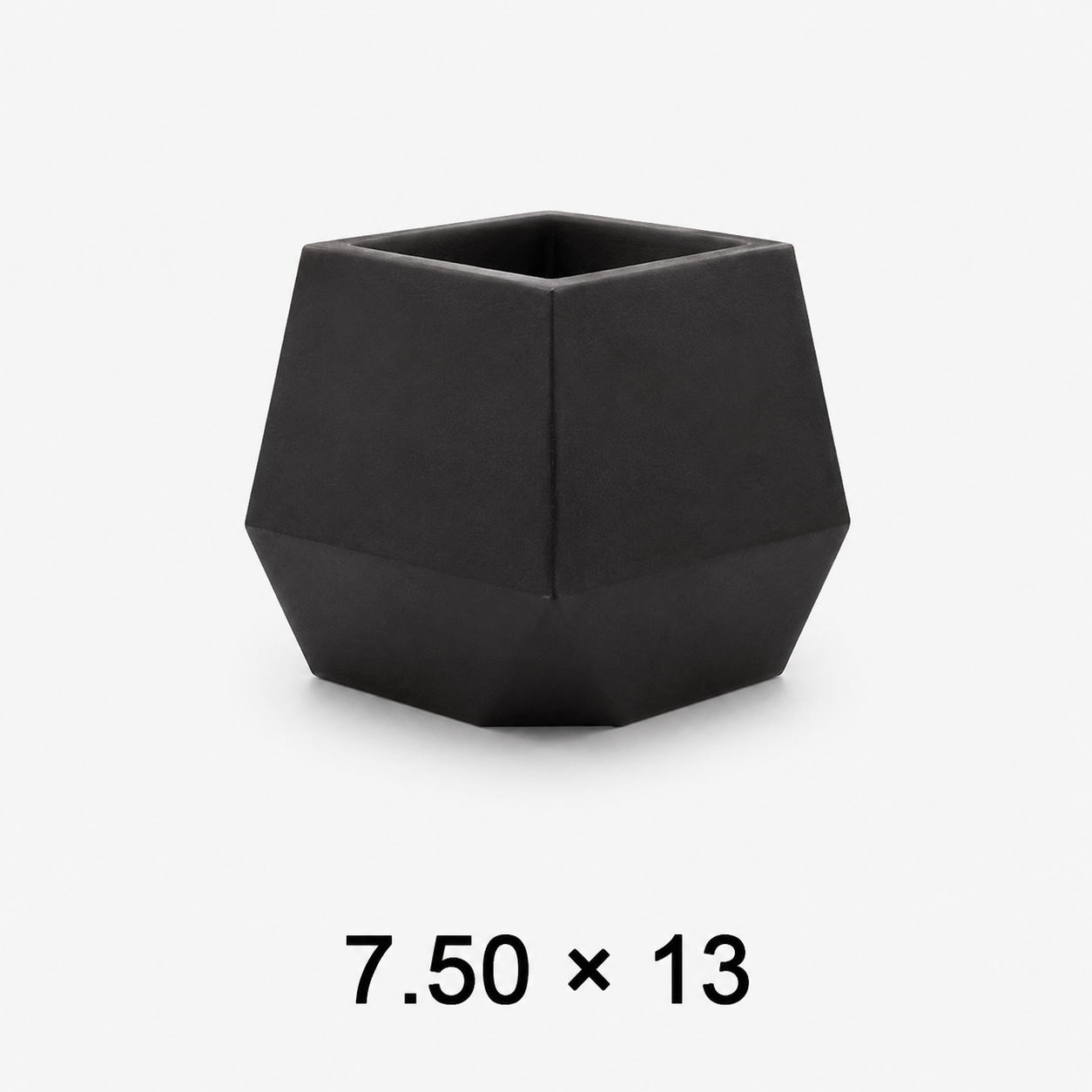 A dark, faceted Diamond Planter with dimensions 7.50 x 13 displayed on a white background.