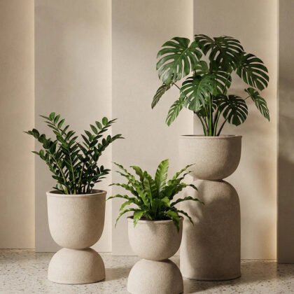 Drum Fiberglass Planter - Rustic