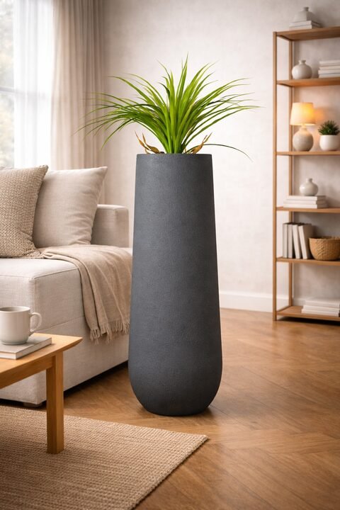 Flax Fiberglass Conical Planter - Grey Rustic