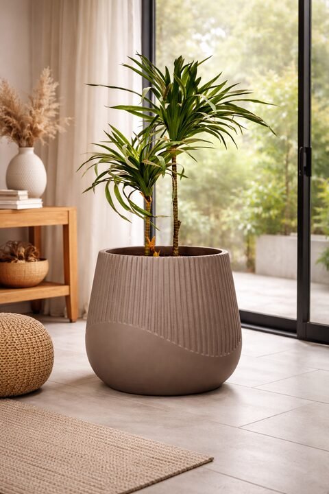 Juniper Fiberglass Planter - Pale Brown Matt