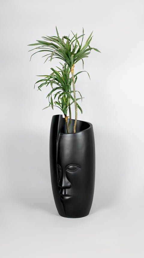 Face Fiberglass Planter - Black - Image 2