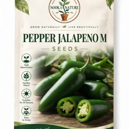 Nook & Nature Pepper Jalapeno M seed packet featuring fresh jalapeño peppers.