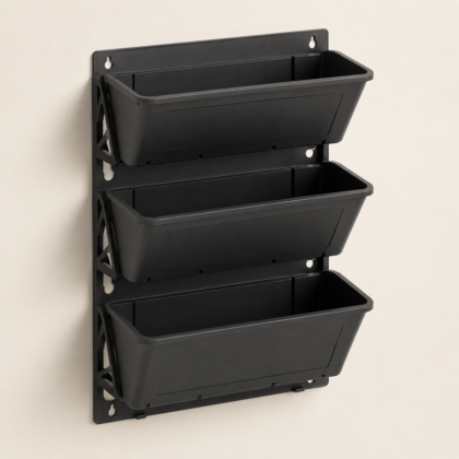 Vertical Garden No. 2 mounted on a neutral wall, featuring three stacked rectangular planters.