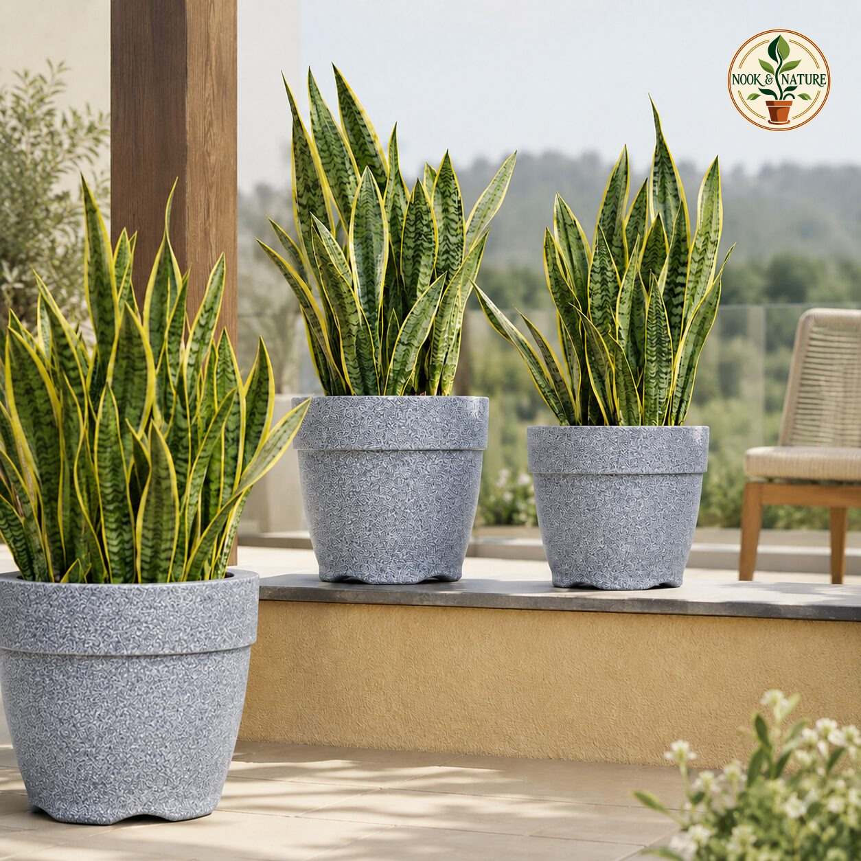 Barca Round Planter Barca Round 40 Gray Stone Linear Low Density Polyethylene Lldpe Round Planter With Tray Stone Finish - Nook & Nature