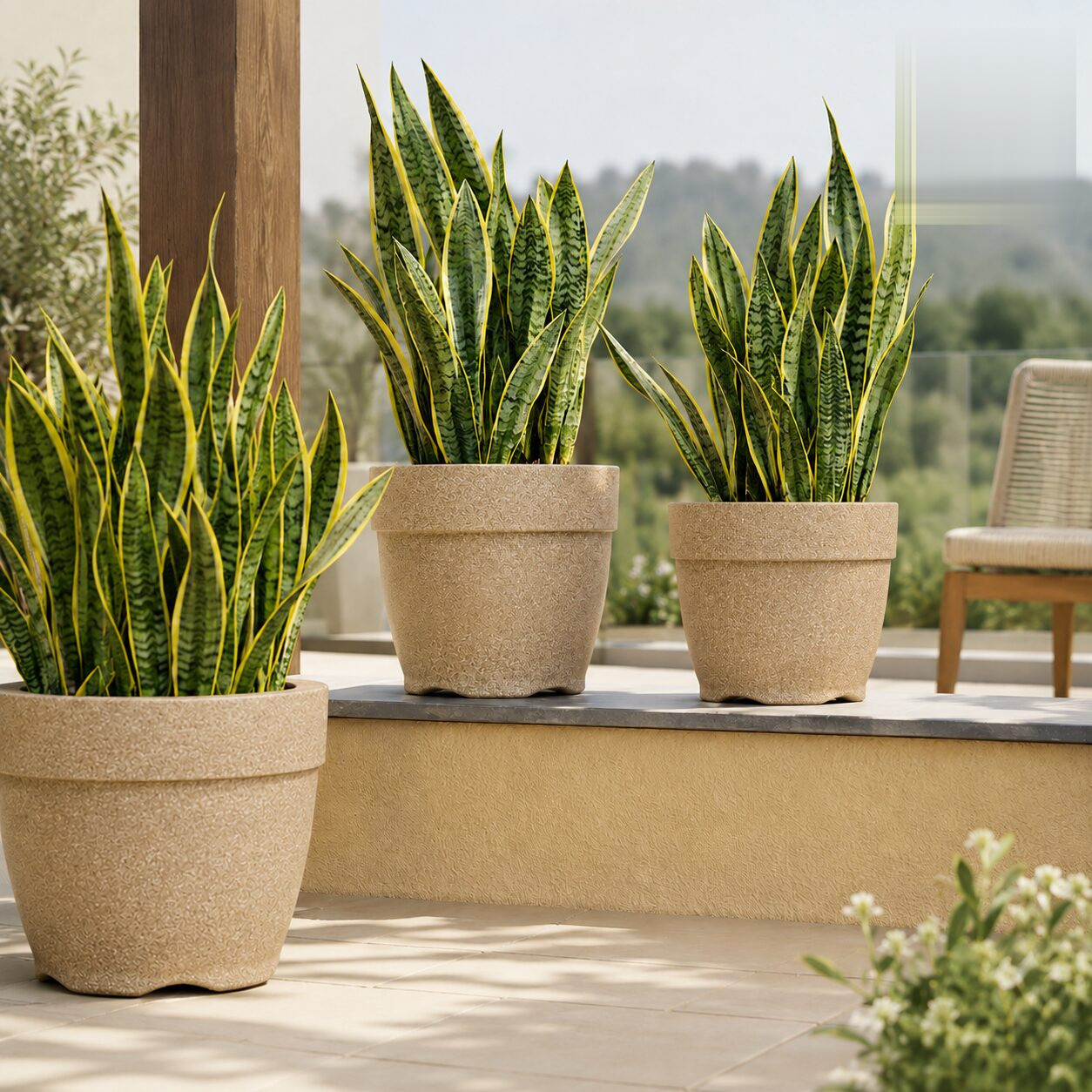 Barca Round Planter Barca Round 40 Sand Stone Linear Low Density Polyethylene Lldpe Round Planter Without Tray Stone Finish - Nook & Nature
