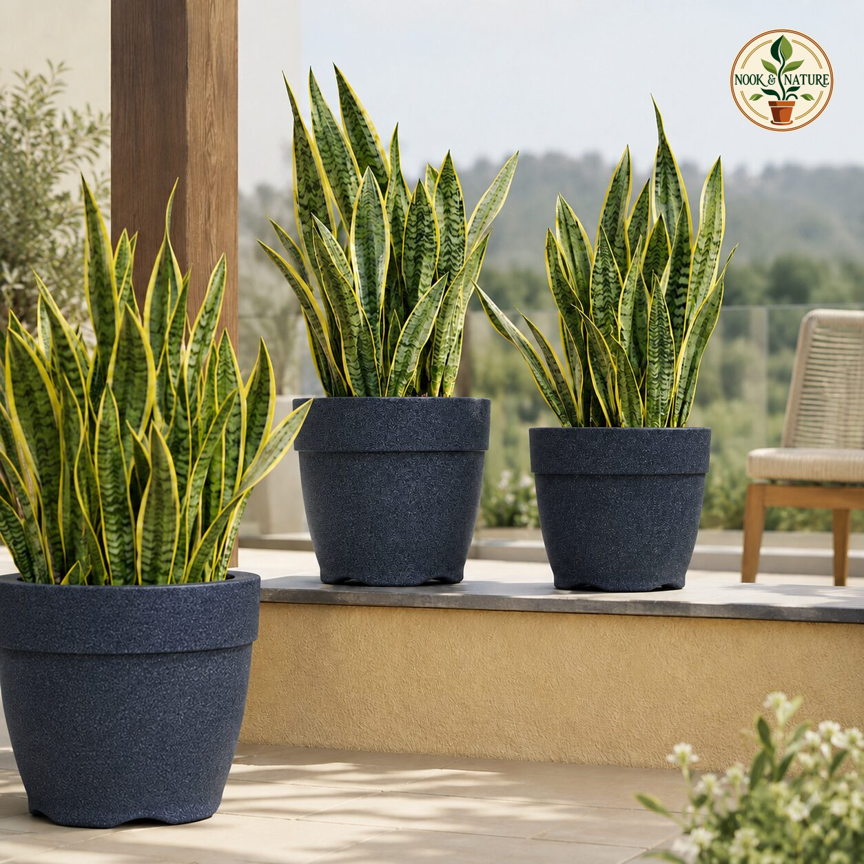 Barca Round Planter Barca Round 35 Midnight Stone Linear Low Density Polyethylene Lldpe Round Planter With Tray Stone Finish - Nook & Nature