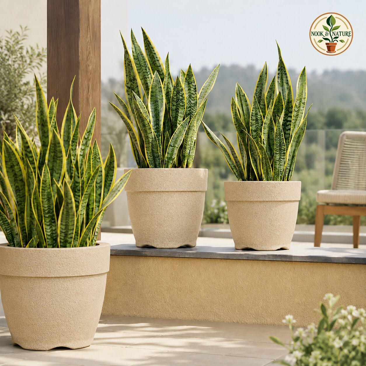 Barca Round Planter Barca Round 35 Cream Stone Linear Low Density Polyethylene Lldpe Round Planter With Tray Stone Finish - Nook & Nature