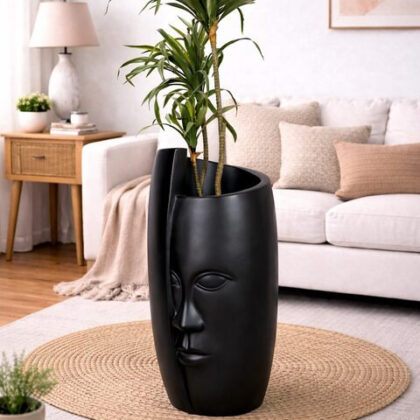 Face Fiberglass Planter - Black