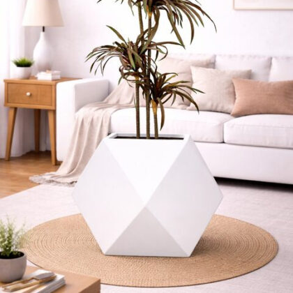 Diamond Fiberglass Planters – White
