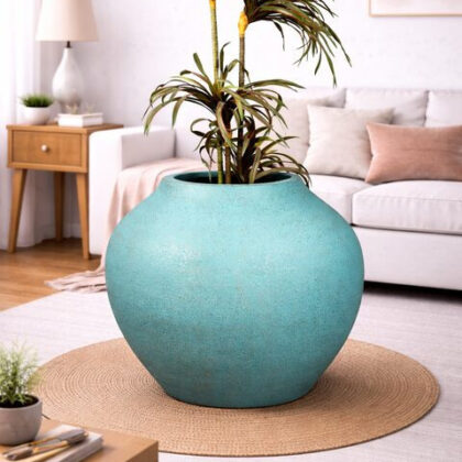 Mallow Fiberglass Planter - Blue Patina