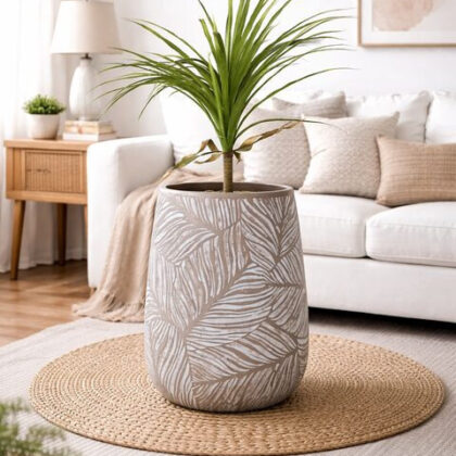 Leaf Fiberglass Planter - Grey Beige