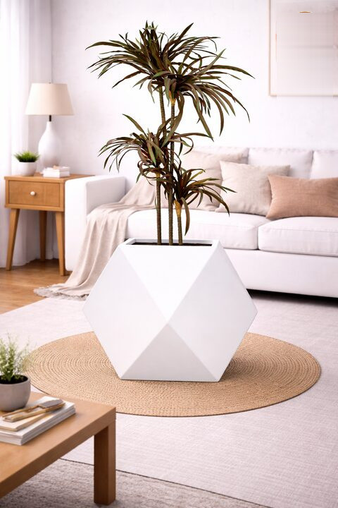 Diamond Fiberglass Planters White S - Nook & Nature