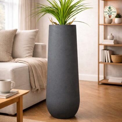 Flax Fiberglass Conical Planter Grey Rustic S - Nook & Nature