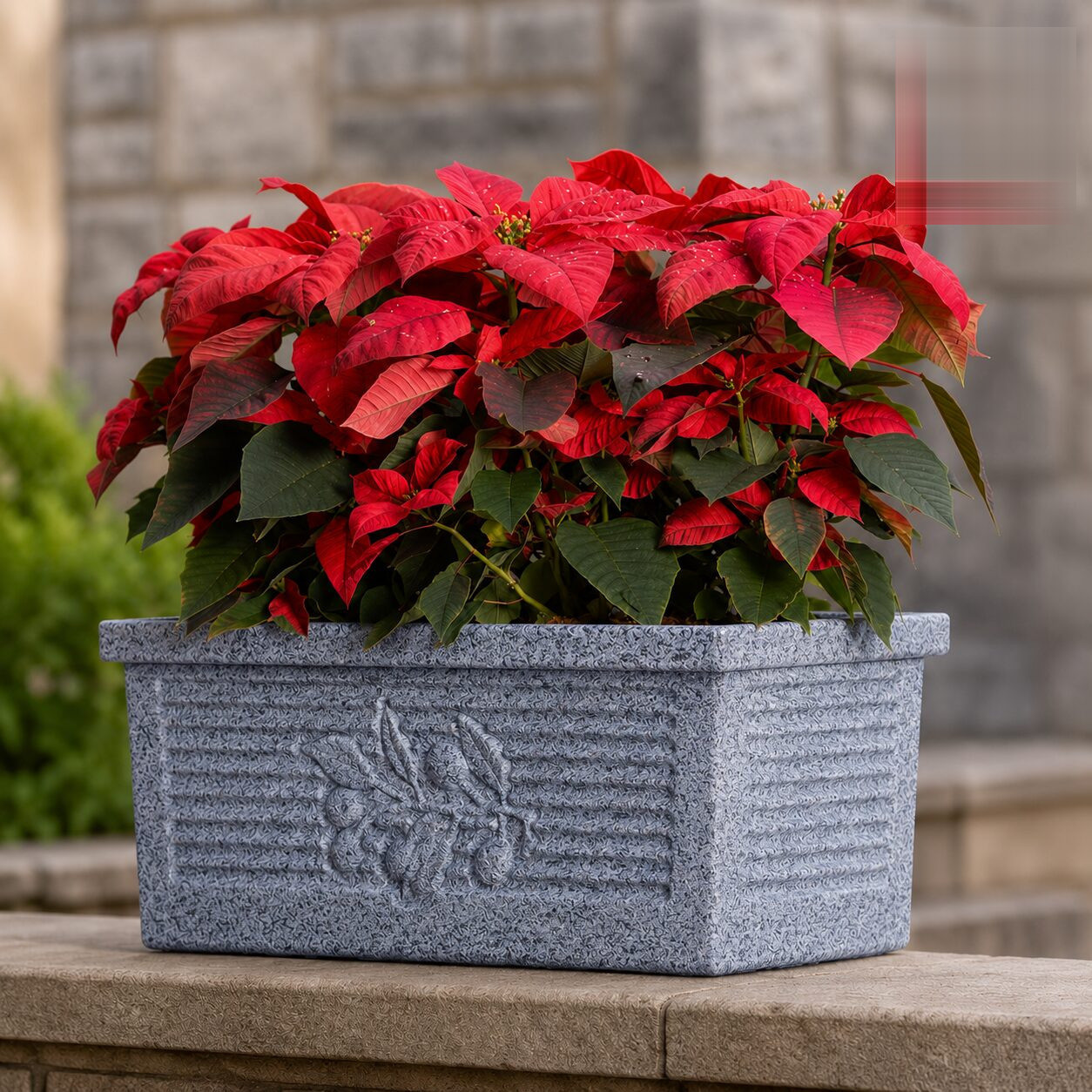 Flora Rectangle Planter Flora 100 Gray Stone Linear Low Density Polyethylene Lldpe Rectangle Planter Stone Finish Without Tray - Nook & Nature