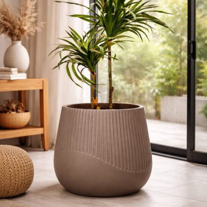 Juniper Fiberglass Planter - Pale Brown Matt