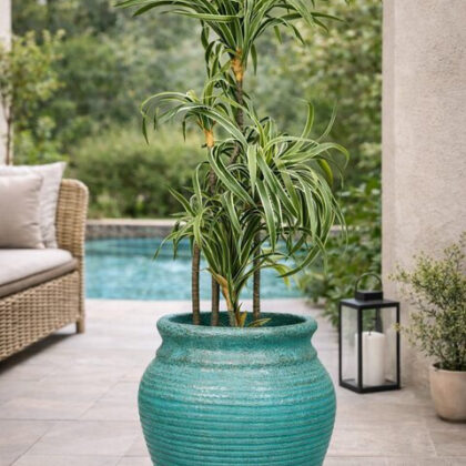Basil Traditional Fiberglass Planter - Patina