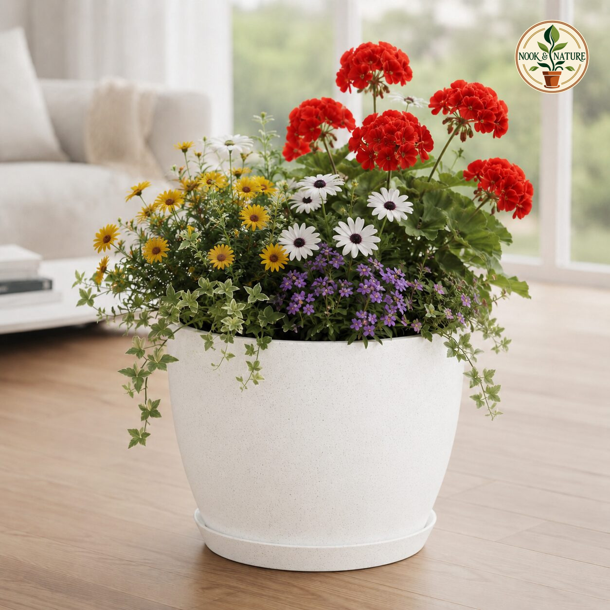 Iris Planter 30 Inch White Stone - Nook & Nature