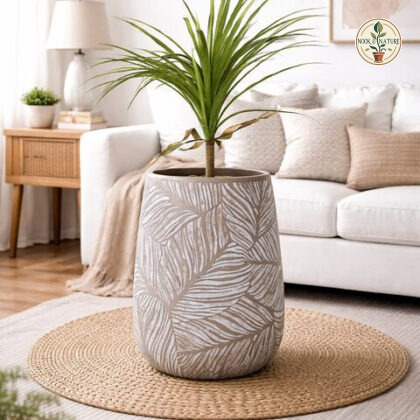 Leaf Fiberglass Planter Grey Beige M - Nook & Nature