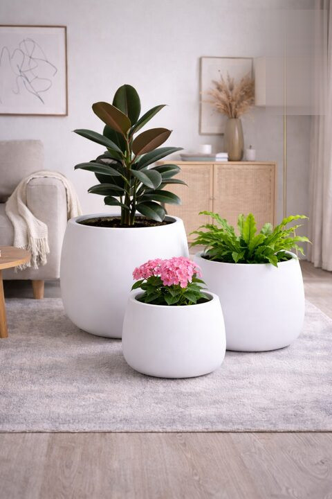 Olive Fiberglass Planters White S - Nook & Nature