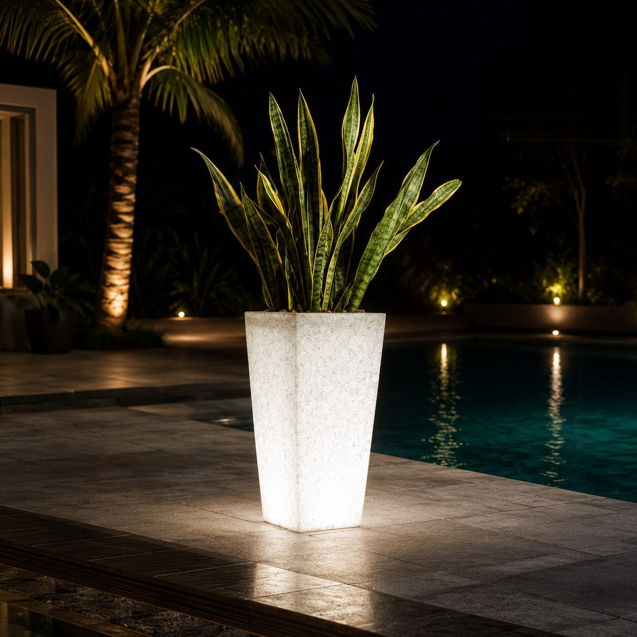 Paris Illuminated Planter Paris Big Cream Stone Polypropylene Built In Multi Colour Led Usb Rechargeable Tall Statement Planter - Nook & Nature