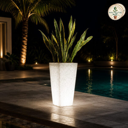Paris Illuminated Planter Paris Big Cream Stone Polypropylene Built In Multi Colour Led Usb Rechargeable Tall Statement Planter - Nook & Nature