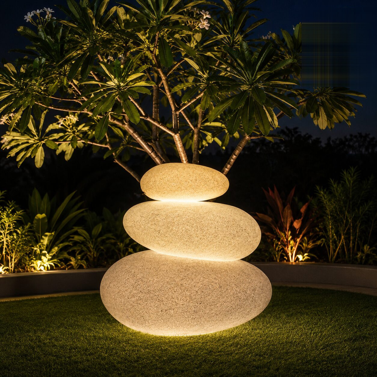Pebbles Illuminated Pot Big Cream Stone Polypropylene Built In Multi Colour Led Usb Rechargeable Pebble Shaped Planter - Nook & Nature