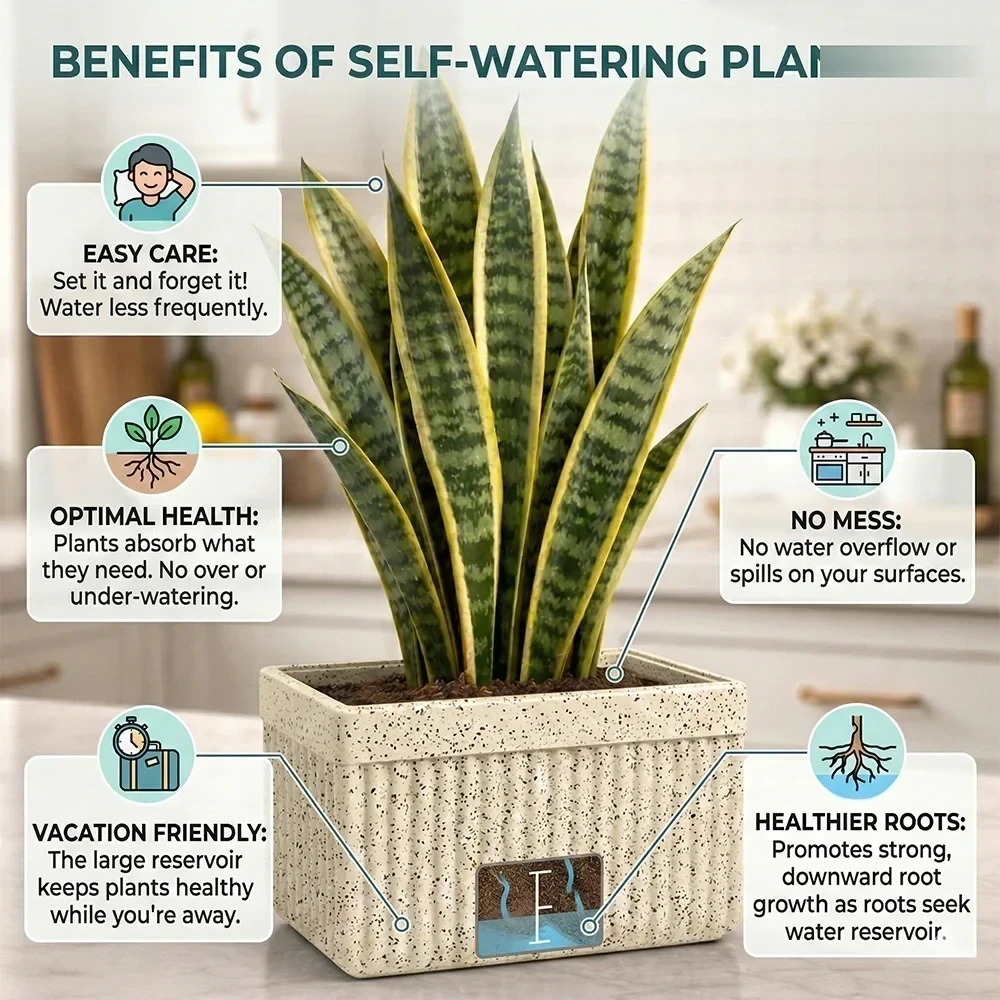 Roto Tiny 03 Self Watering Rectangular Planter Pot 11" - product image 3