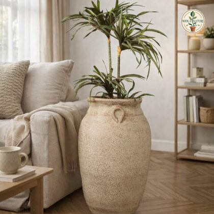 Trandy Traditional Fiberglass Planter – Rust Patina - Nook & Nature