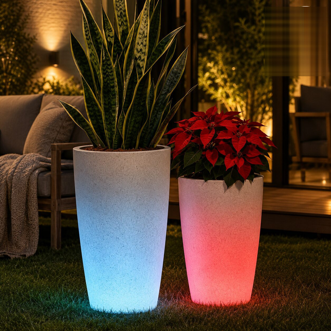 Venice Illuminated Planter Venice Big Cream Stone Polypropylene Built In Multi Colour Led Usb Rechargeable Tall Tapered Planter - Nook & Nature