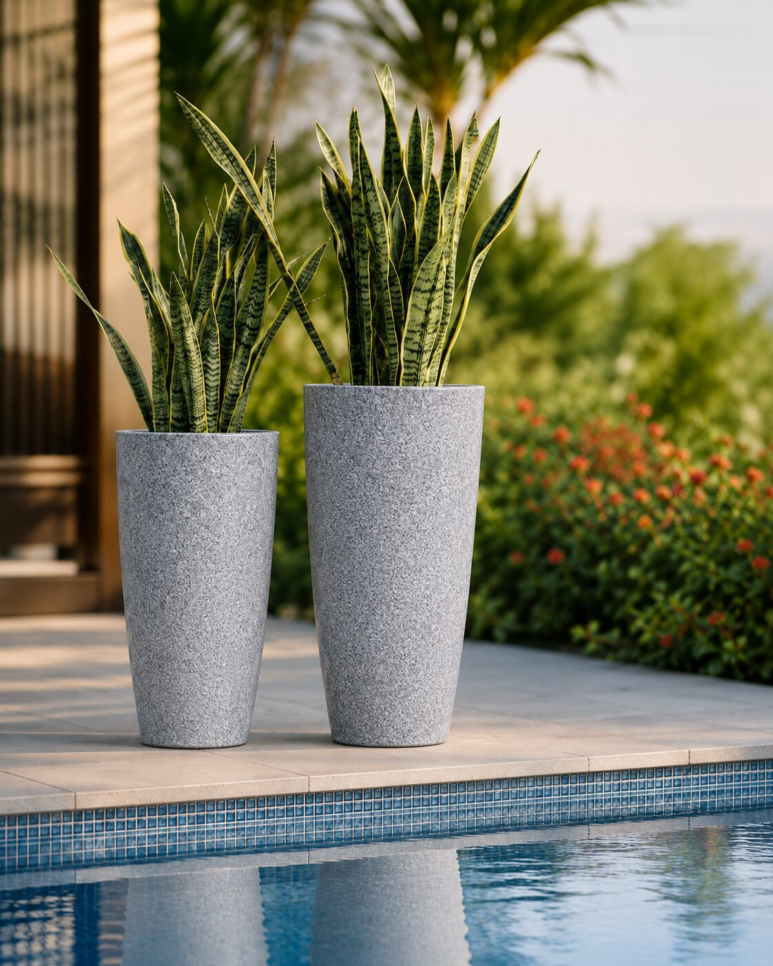Venice New Finish Planter Venice Big Gray Stone Linear Low Density Polyethylene Lldpe Tall Tapered Planter - Nook & Nature