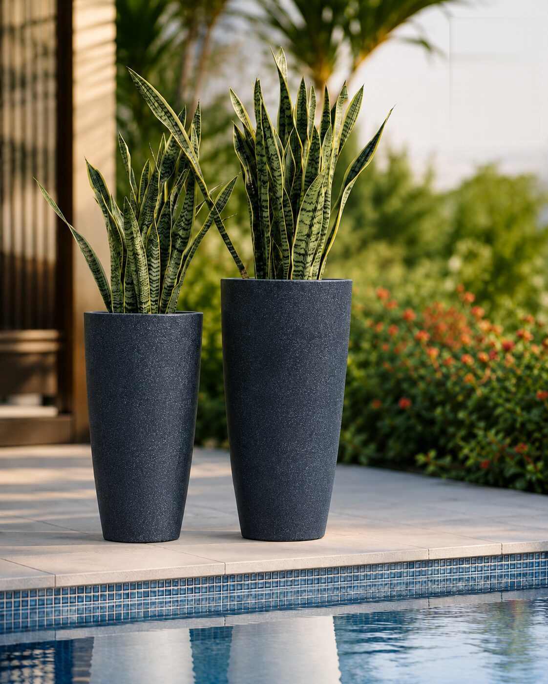 Venice New Finish Planter Venice Big Midnight Stone Linear Low Density Polyethylene Lldpe Tall Tapered Planter - Nook & Nature