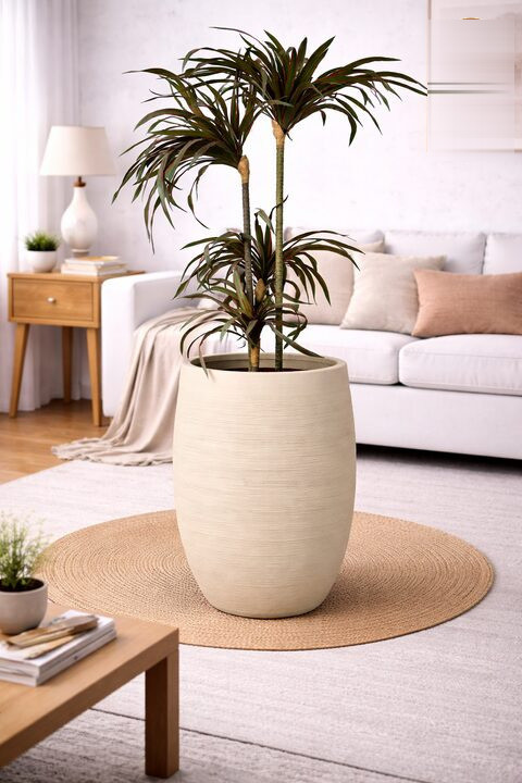 Violet Fiberglass Planter Beige S - Nook & Nature