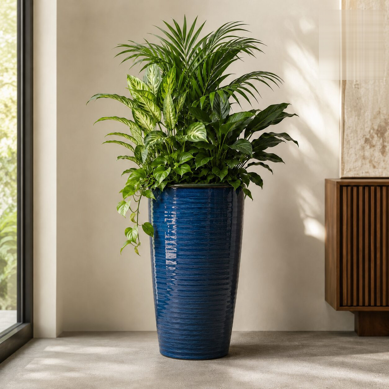 Wave Planter Xl Blue Ceramic - Nook & Nature