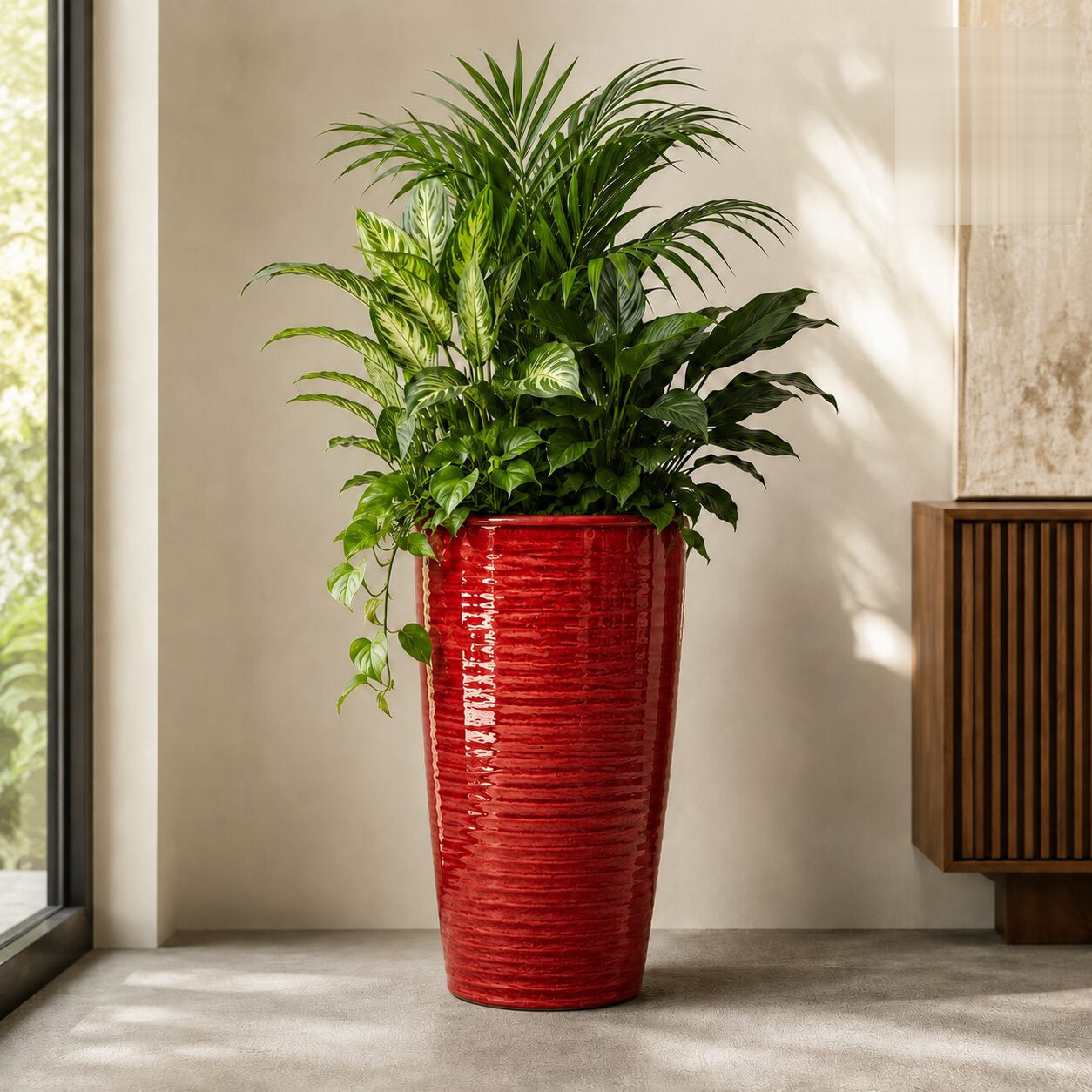 Wave Planter Xl Red Ceramic - Nook & Nature