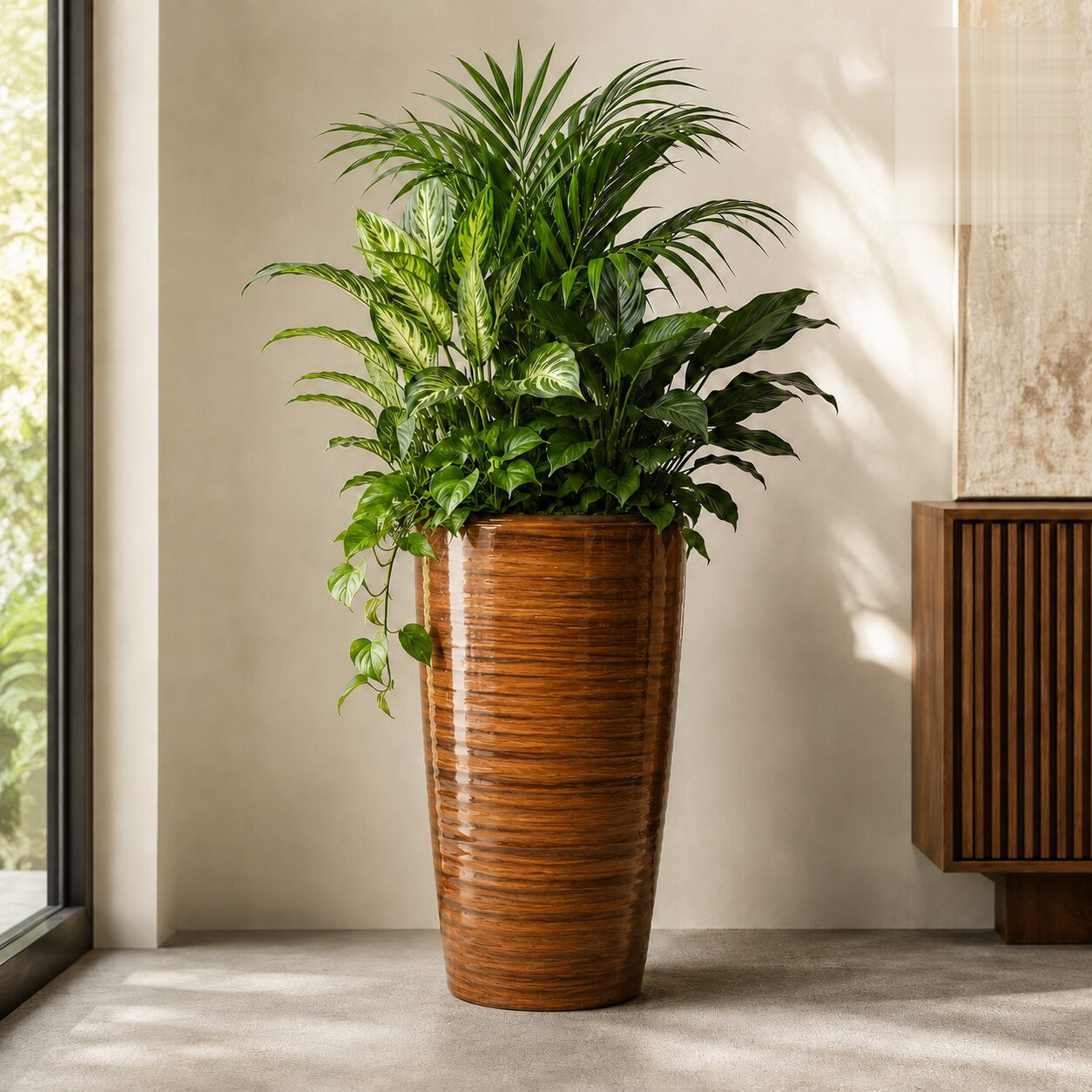 Wave Planter Xl Teak Wood Gloss - Nook & Nature