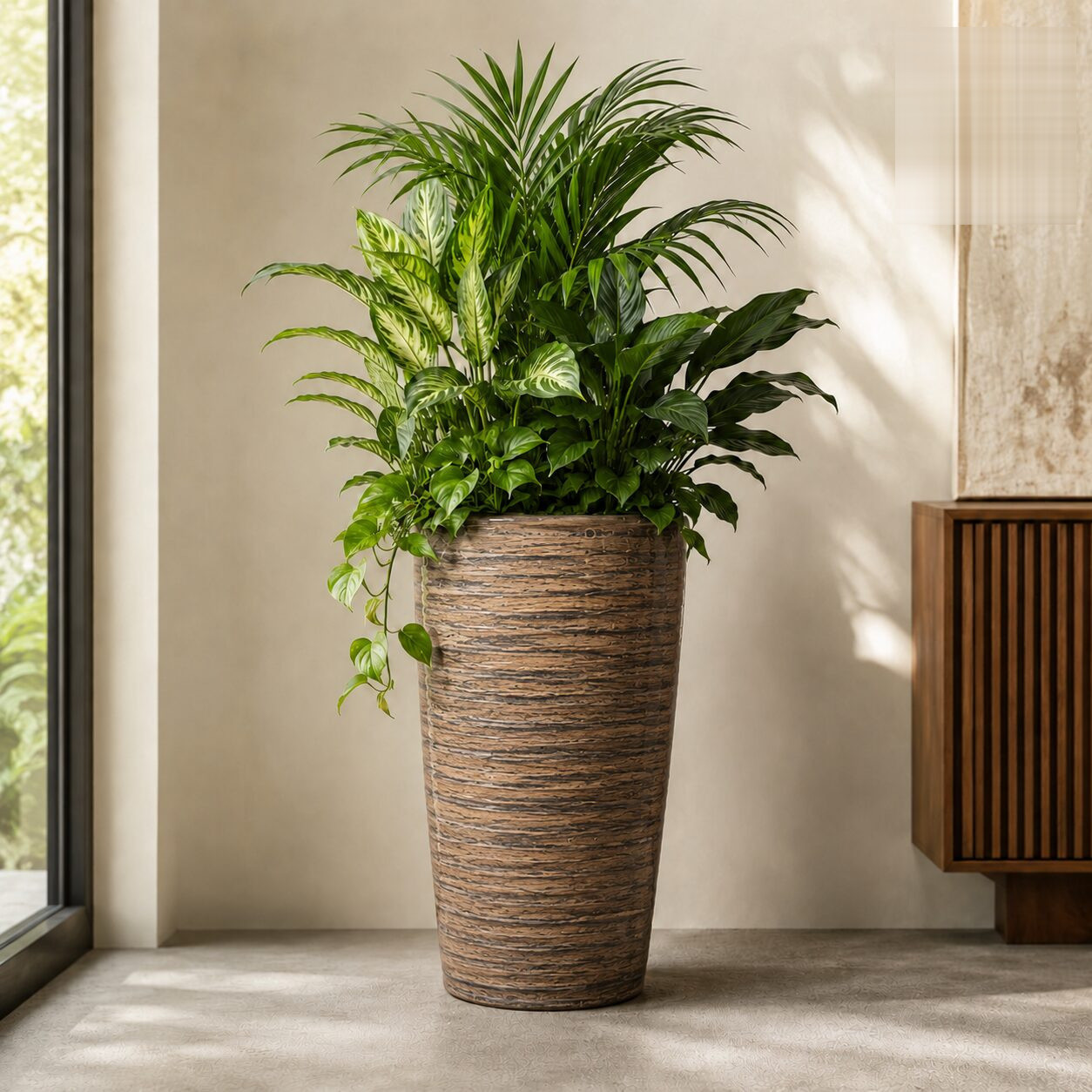Wave Planter Xl Rustic Wood Matt - Nook & Nature